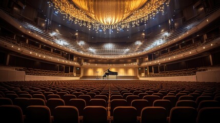 Empty concert hall awaiting the arrival of a symphony orchestra. Generative ai.