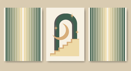 Modern middle east crescent moon aesthetic illustration set. © Natalya Nepran