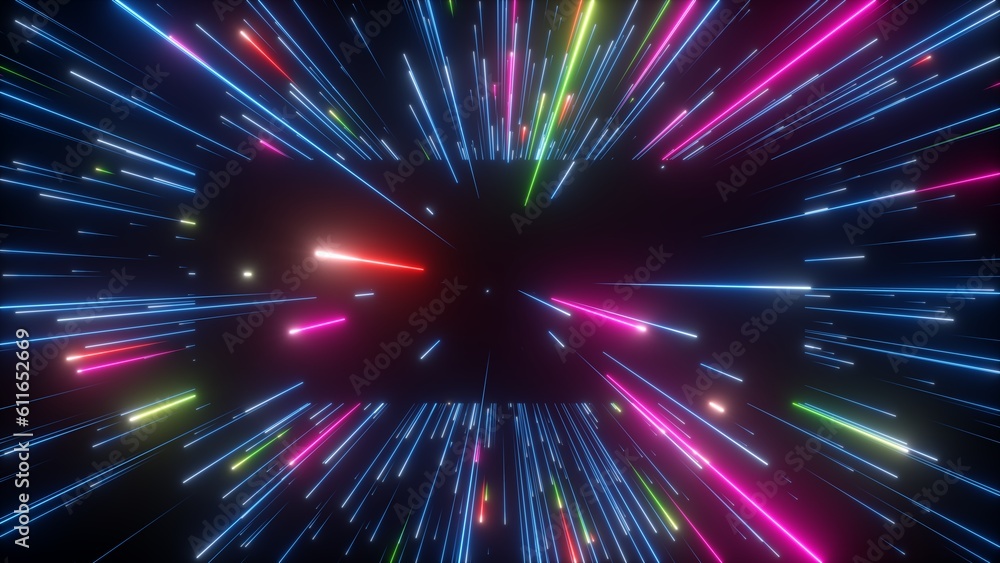 Poster 3d render, abstract colorful background. bright neon tracing path, star tracks and glowing lines. th