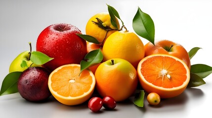 Fototapeta na wymiar Set of fruit or various mix healthy fruit isolated on white background. Assortment of fruit.