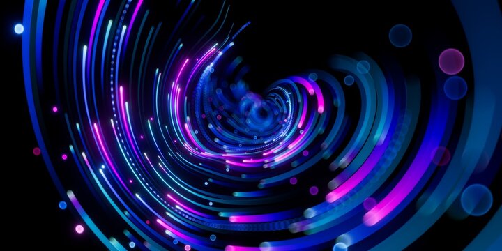 3d render. Digital abstract neon background, pink blue glowing blurred lines