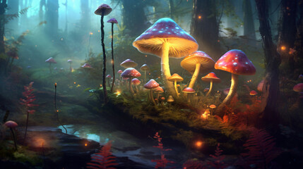 Fototapeta na wymiar Fantasy mushrooms in the forest