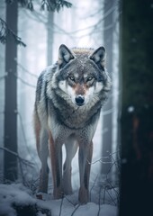 Obraz premium Wolf in Snowy Forest