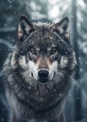 Fototapeta premium Wolf in Snowy Forest