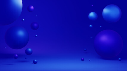 Clean and peaceful background of minimalist perfect 3D spheres and planets with a metallic touch floating in the air