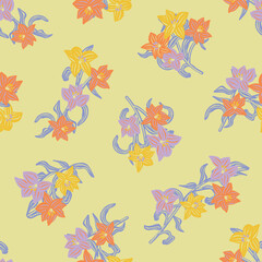 Colourful Oriental Floral Seamless Pattern Design Background