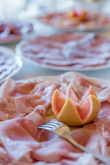 Plate of cooked ham