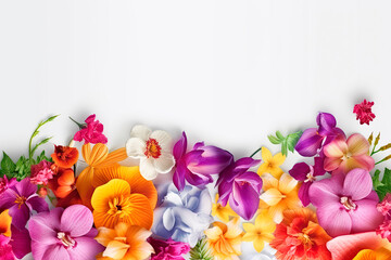Obraz na płótnie Canvas Creative layout made with beautiful flowers on white background. 