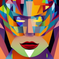 Vibrant Cubist Portrait A Modern Twist Generative AI