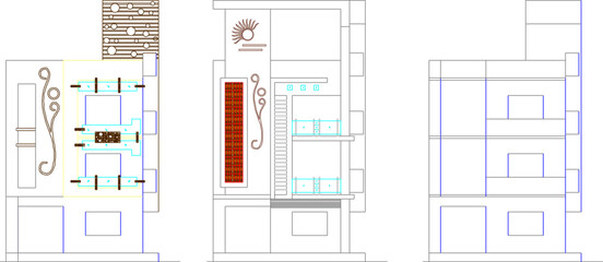 Architectural illustration vector sketch of a 2-storey modern shophouse building for trading business.