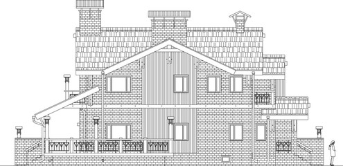 Vector sketch illustration of a classic vintage 2 storey old house building in the royal century