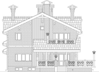 Vector sketch illustration of a classic vintage 2 storey old house building in the royal century