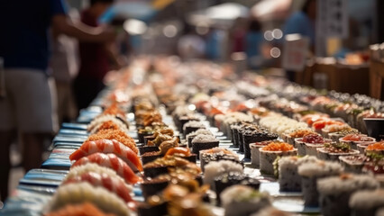 Fototapeta premium Sushi food market outdoor - Generative AI