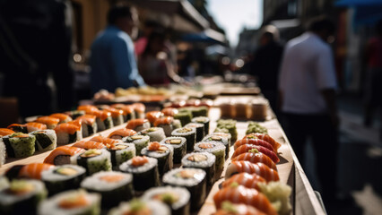 Sushi food market outdoor - Generative AI