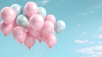 Fototapeta na wymiar Pink balloons on a pastel color background