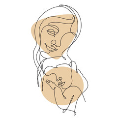 Continuous line drawing of family parenthood and people concept - happy Mother .One line vector art.