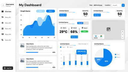 UI dashboard template Modern presentation with data graphs clean and simple app interface. Vector abstract modern web UI design