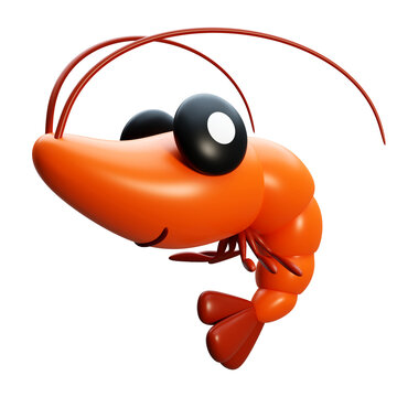 3D render cartoon seafood shrimp character with big eyes illustration
