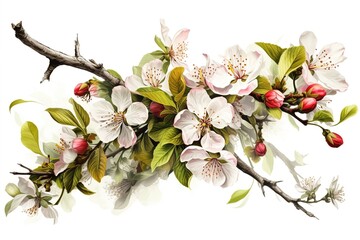 Obraz premium apple tree flowers isolated on white background. AI generated