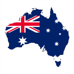 Obraz na płótnie Canvas Australia map silhouette with flag isolated on white background