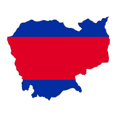 Cambodia map silhouette with flag isolated on white background
