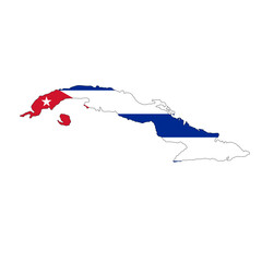 Cuba map silhouette with flag isolated on white background