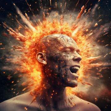 man with exploding head on black background created with generative ai	