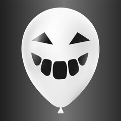 Halloween white balloon illustration with scary and funny face isolated on dark background