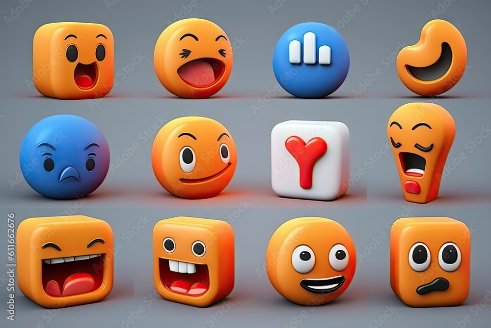 Poster emoticons with different expressions isolated over grey background