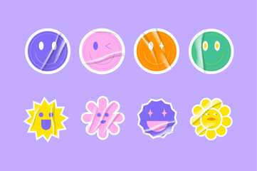 Vector Y2K stickers. Vector y2k 90s stickers illustration pack. mockup sticker y2k.