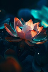 Lotus flower shining at night, Generative AI