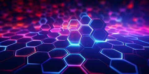 Abstract and Futuristic Hexagonal Background with Colorful and Glowing Neon Effect. Modern Technology Background. Generative AI