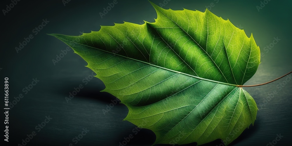 Poster background of a green leaf for copy use in the summertime. generative ai