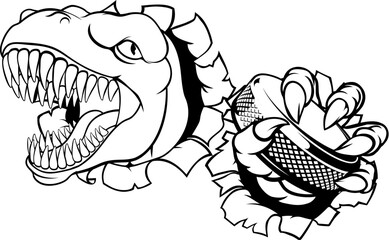 A bulldog ice hockey player animal sports mascot holding a puck