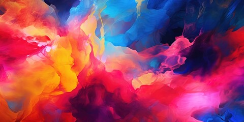abstract watercolor background in blue, red, yellow and orange colors. created with generative AI technology.