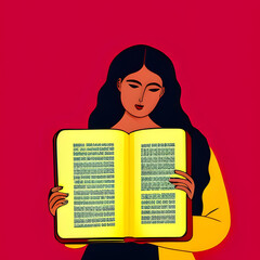 illustration of a person with a book, holy biblie, flat