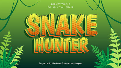 snake hunter text effect template with snakeskin texture, editable text effect