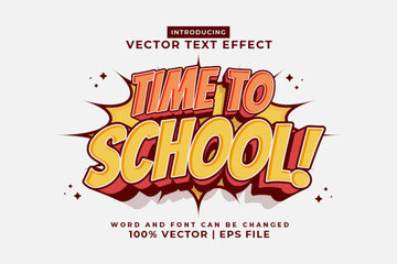 Editable text effect Time To School 3d Cartoon template style premium vector