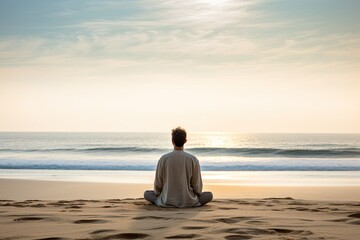 Person sitting on a beach and practicing mindful breathing