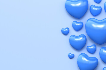 Light blue background with blue 3D hearts for Valentine's Day