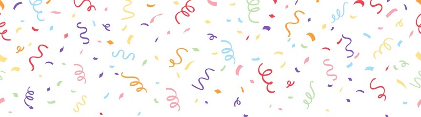 seamless border with colorful ribbon confetti frame template for party, celebration, holiday decoration, happy anniversary card, poster, banner.png transparent.