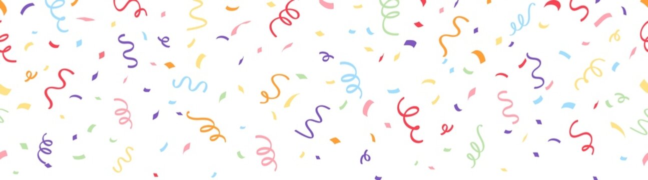 seamless border with colorful ribbon confetti frame template for party, celebration, holiday decoration, happy anniversary card, poster, banner.png transparent.