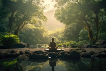 Naklejka na ściany i meble Meditating in a peaceful natural setting