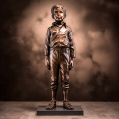 A bronze statue of a young boy stands atop a pedestal, surveying the area - generative ai.