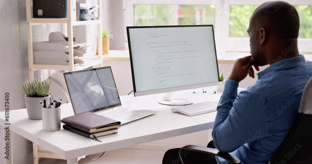 Poster Computer Programmer Writing Program Code On Computer