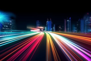 Fototapeta premium Vibrant City Light Trails in Motion: A Colorful Background, Generative AI.