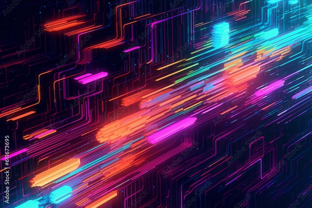 Poster retro-futuristic cyberpunk design with interlaced digital glitch and distortion effect. aesthetic te