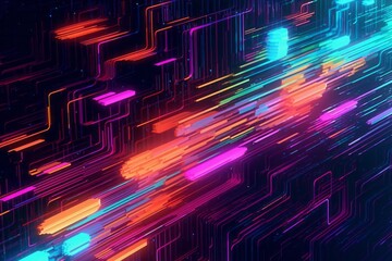 Retro-Futuristic Cyberpunk Design with Interlaced Digital Glitch and Distortion Effect. Aesthetic Techno Neon Colors for Webpunk and Rave 80s-90s Vibe., Generative AI.