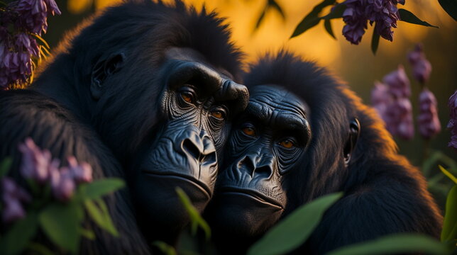 Gorrilas hugging each other 