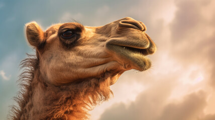 Obraz premium detailed view of camel in golden hour created with Generative AI technology